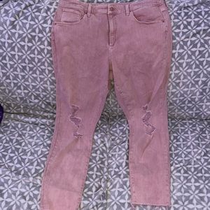 Pink cropped ankle jeans with holes! The holes are why I bought them & the color